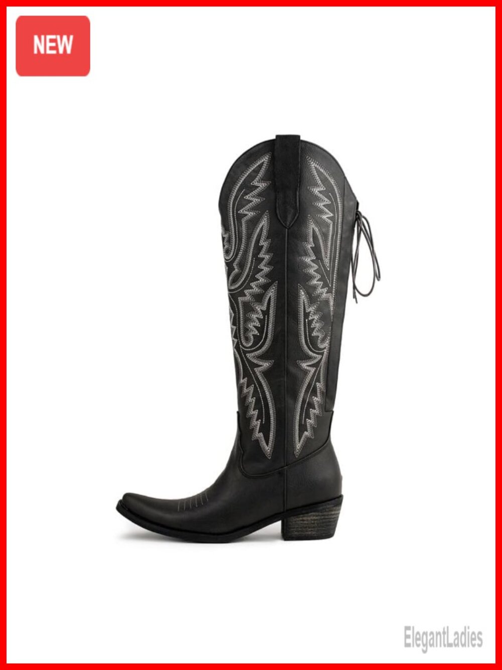 Western Cowboy Boots Knee High Wide Calf Lace Up Faux Leather